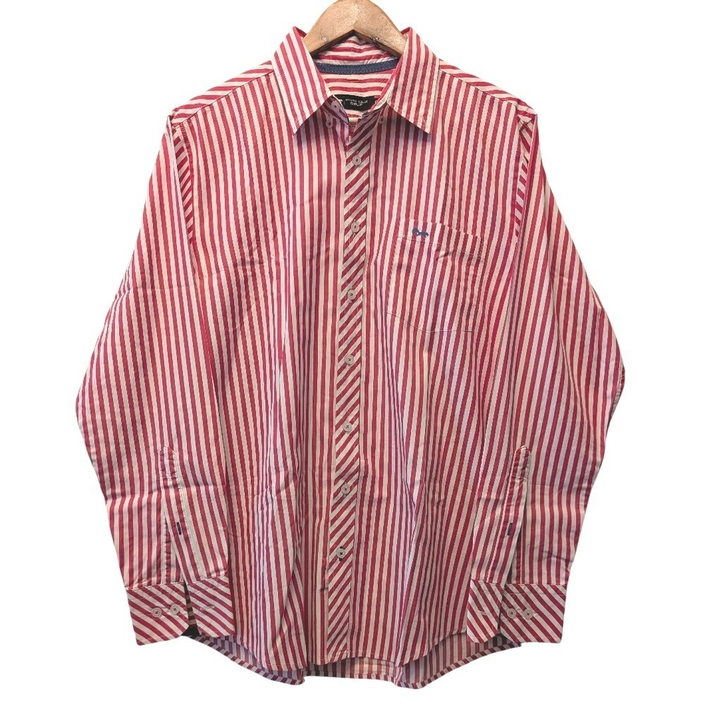 Arturo Calle Golf Mens Red White Striped Long Sleeve Button Down Shirt Size‎ L